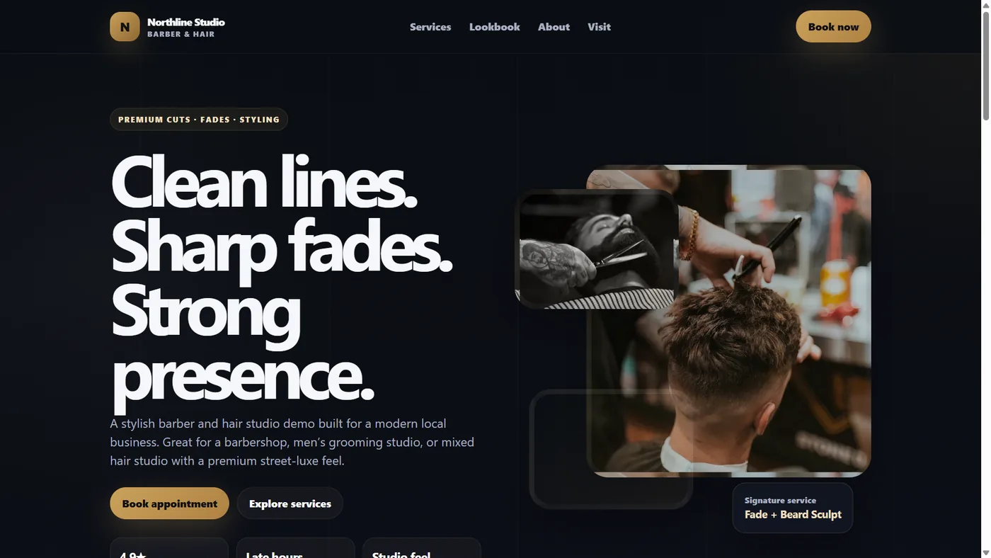 Clean lines. Sharp fades. website style screenshot