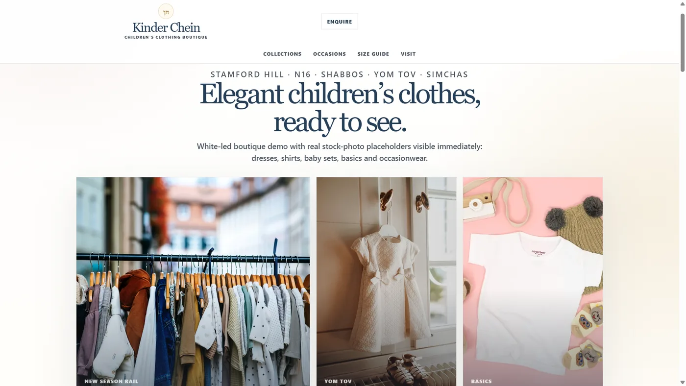 Elegant children’s clothes website style screenshot